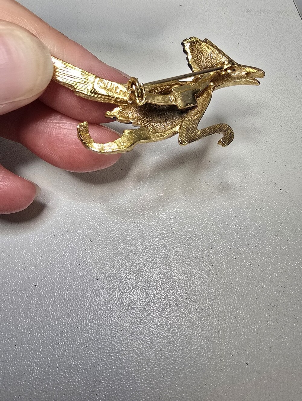 Vintage ULTRA Roadrunner Gold Tone Rhinestone Eye Enamel Signed Pin Brooch READ - Picture 4 of 6